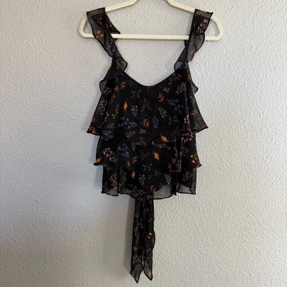 Rebecca Minkoff Ruffle Sleeve Top Size Small Self Tie Back - Picture 4 of 7